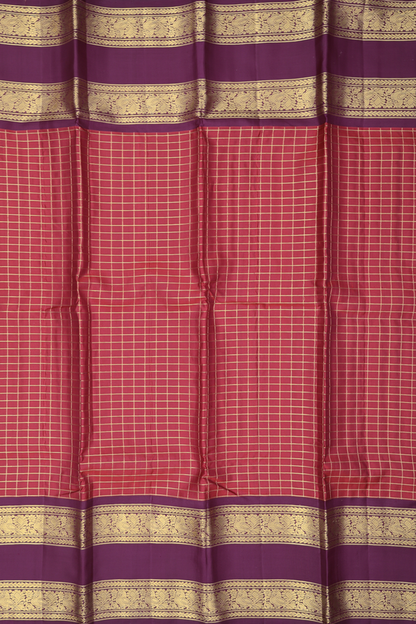 Kanchipuram Silk Saree In Crimson Red With Checks Design