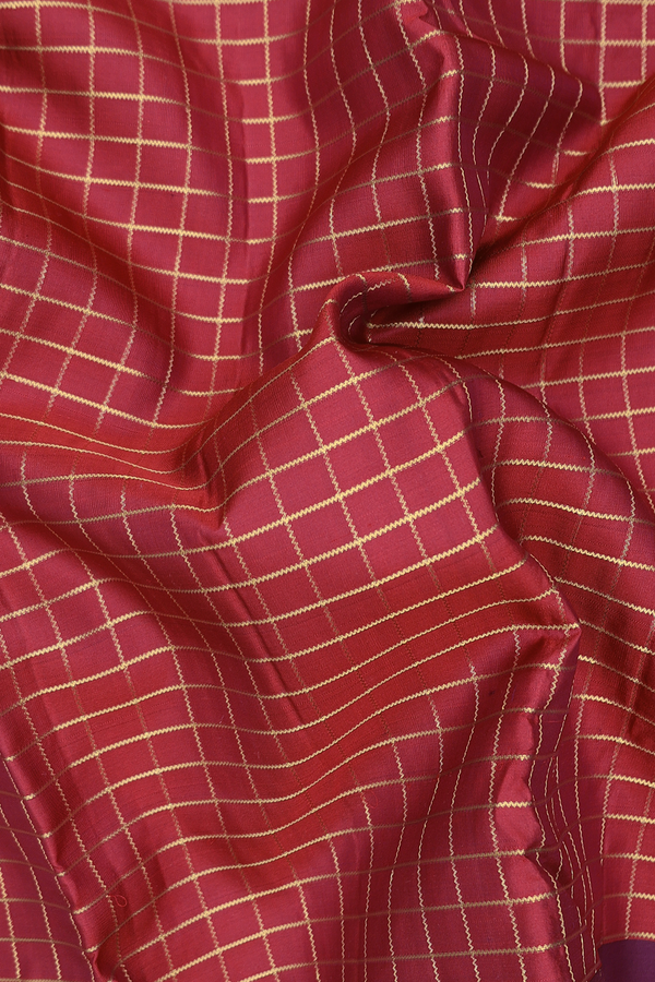 Kanchipuram Silk Saree In Crimson Red With Checks Design