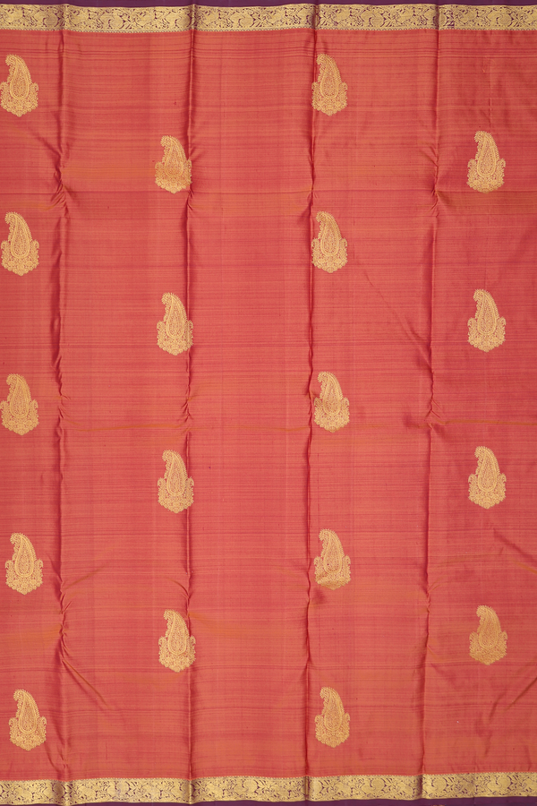 Kanchipuram Silk Saree In Rust Orange With Paisley Motifs