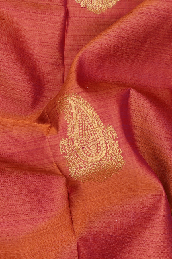 Kanchipuram Silk Saree In Rust Orange With Paisley Motifs