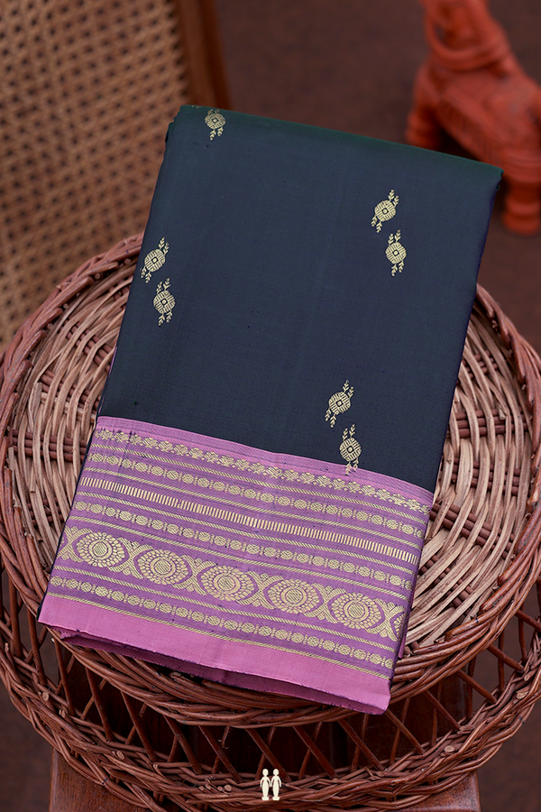 Kanchipuram Silk Saree In Dark Green With Zari Buttas