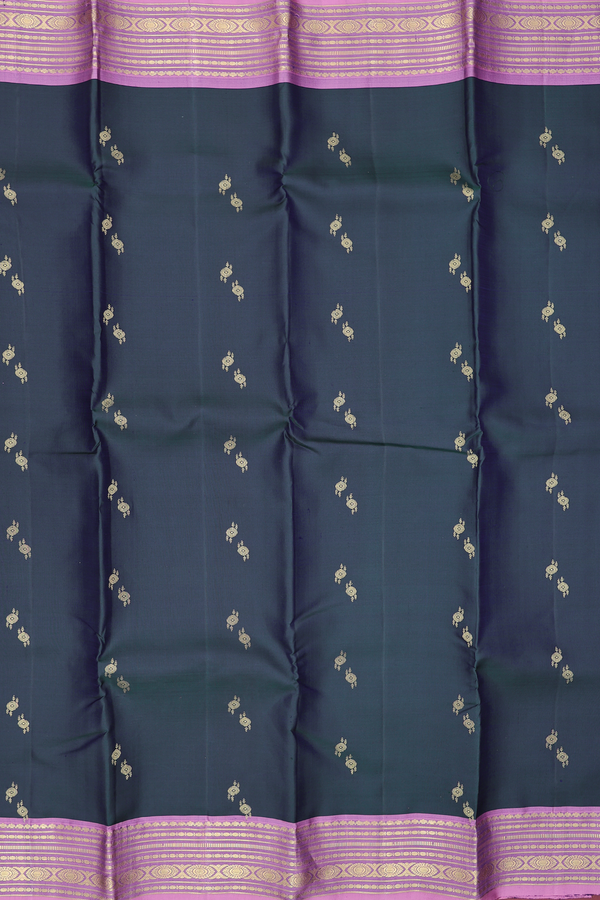 Kanchipuram Silk Saree In Dark Green With Zari Buttas