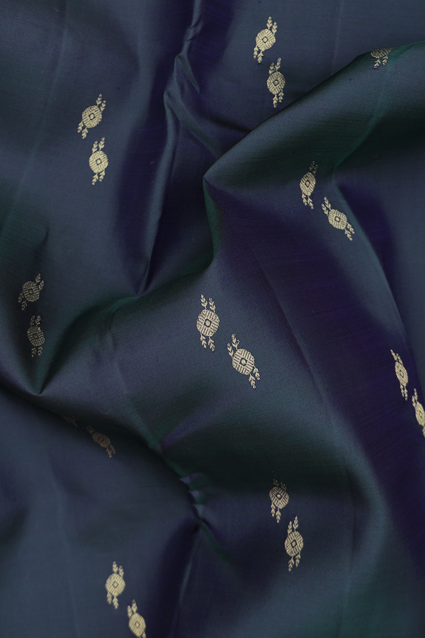 Kanchipuram Silk Saree In Dark Green With Zari Buttas