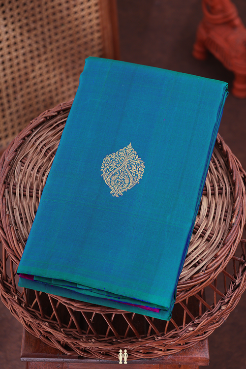 Kanchipuram Silk Saree In Prussian Blue With Zari Buttas