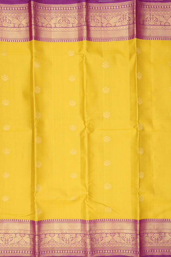 Kanchipuram Silk Saree In Sunflower Yellow With Floral Buttas