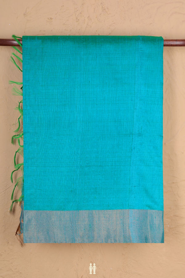 Raw Silk Saree In Peacock Blue With Bavanchi Border