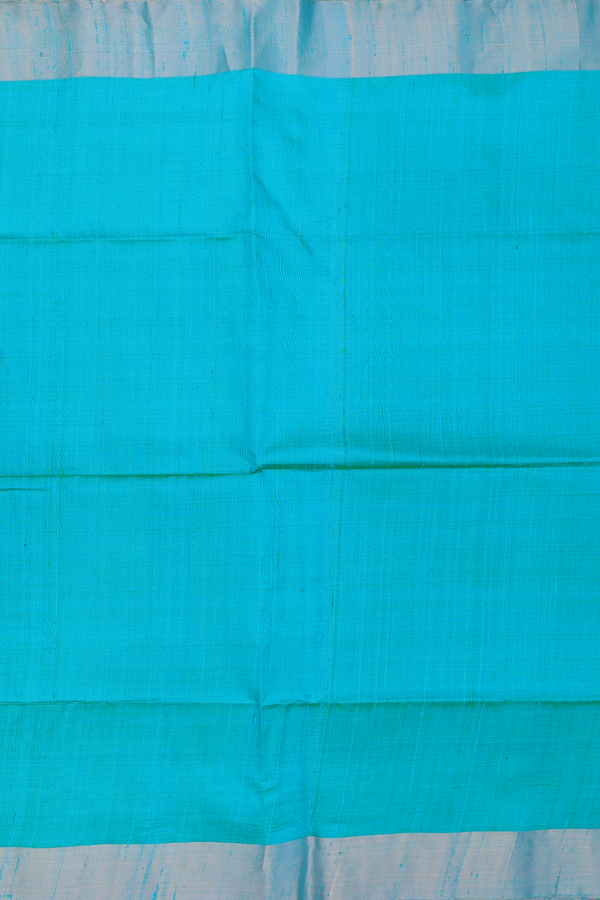Raw Silk Saree In Peacock Blue With Bavanchi Border