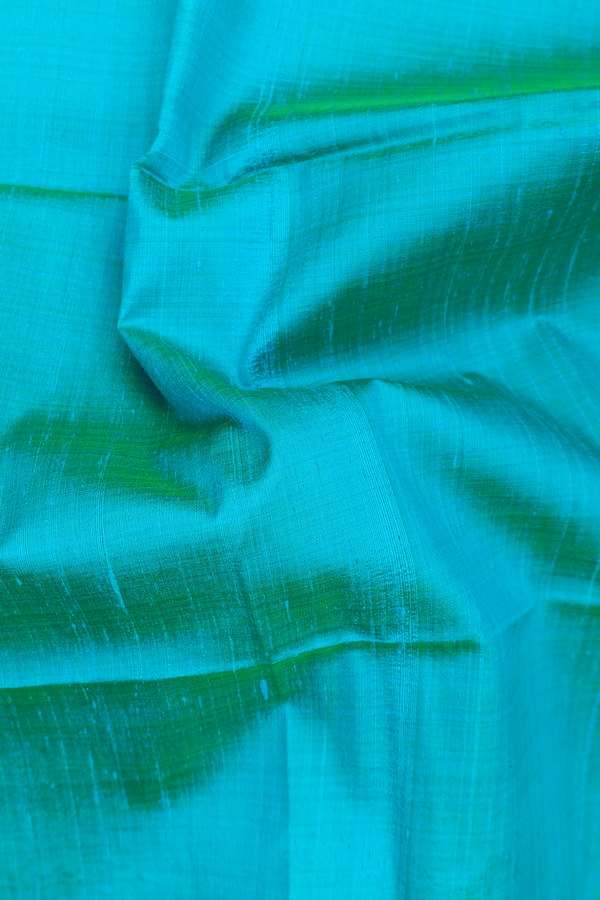 Raw Silk Saree In Peacock Blue With Bavanchi Border