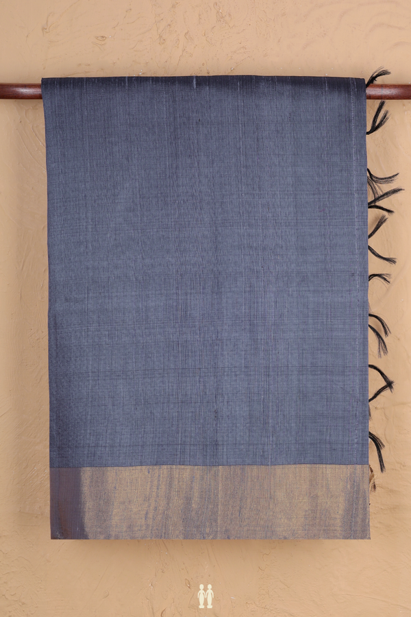 Raw Silk Saree In Pigeon Blue With Bavanchi Border