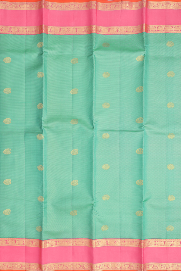 Kanchipuram Silk Saree In Green Along Stripes With Buttas