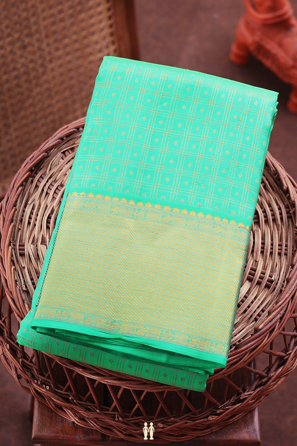 Kanchipuram Silk Saree In Aqua Green With Checks Design
