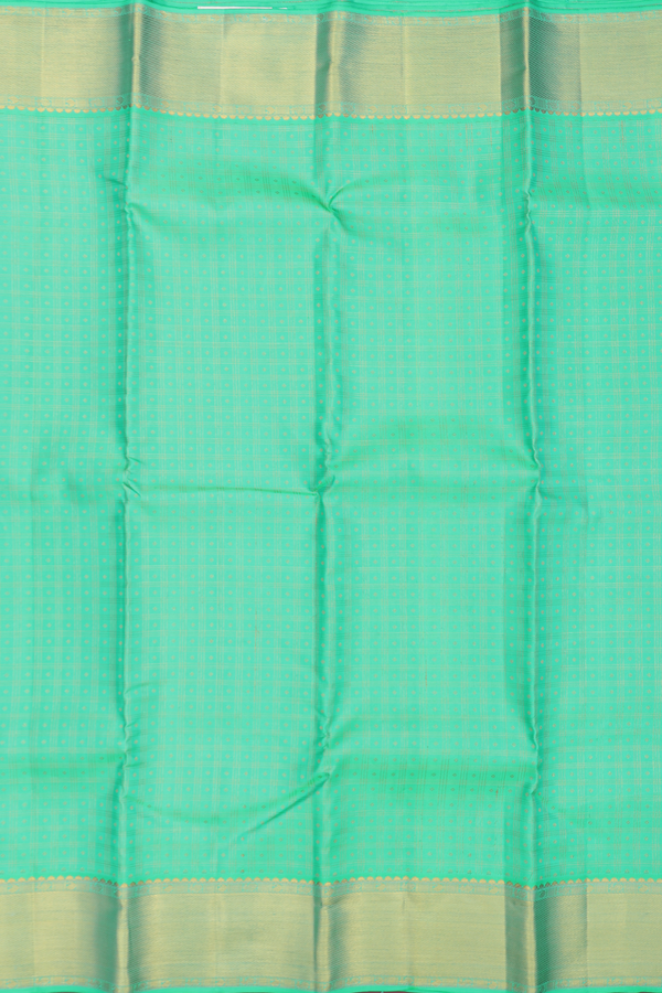 Kanchipuram Silk Saree In Aqua Green With Checks Design
