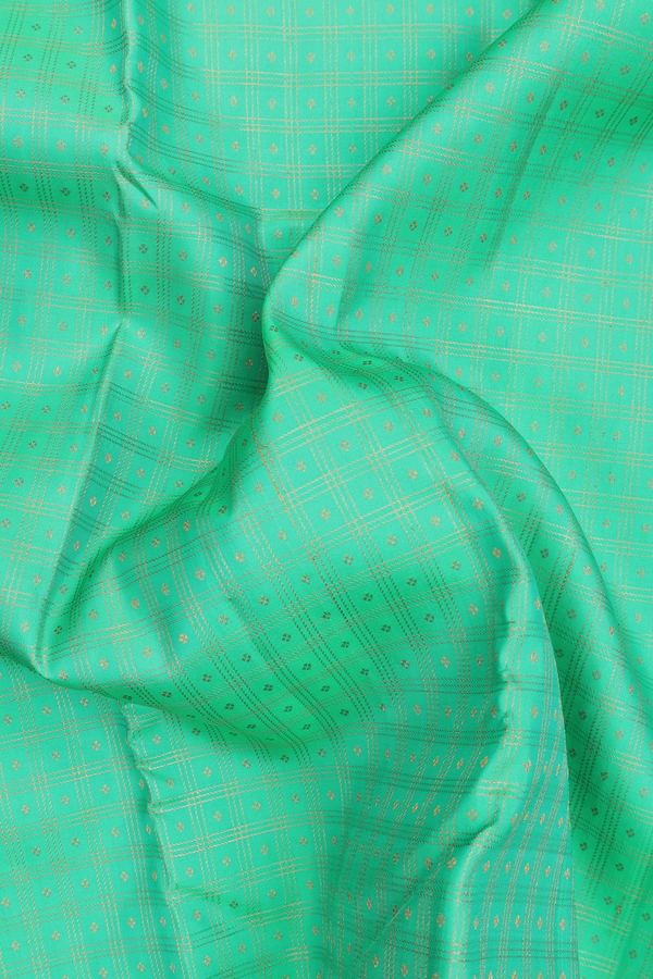 Kanchipuram Silk Saree In Aqua Green With Checks Design