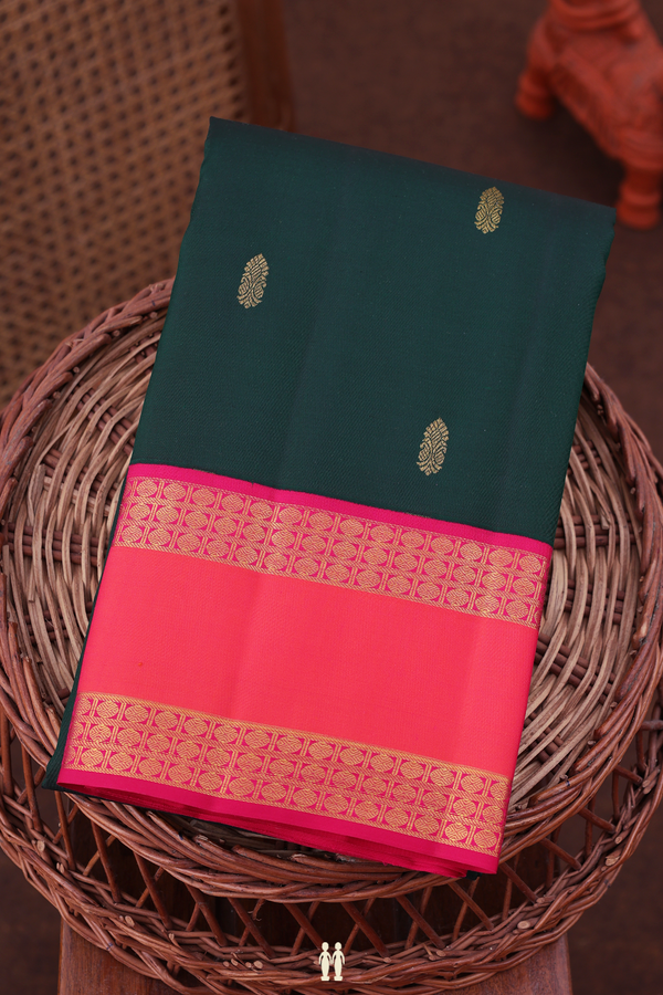 Kanchipuram Silk Saree In Forest Green With Zari Buttas
