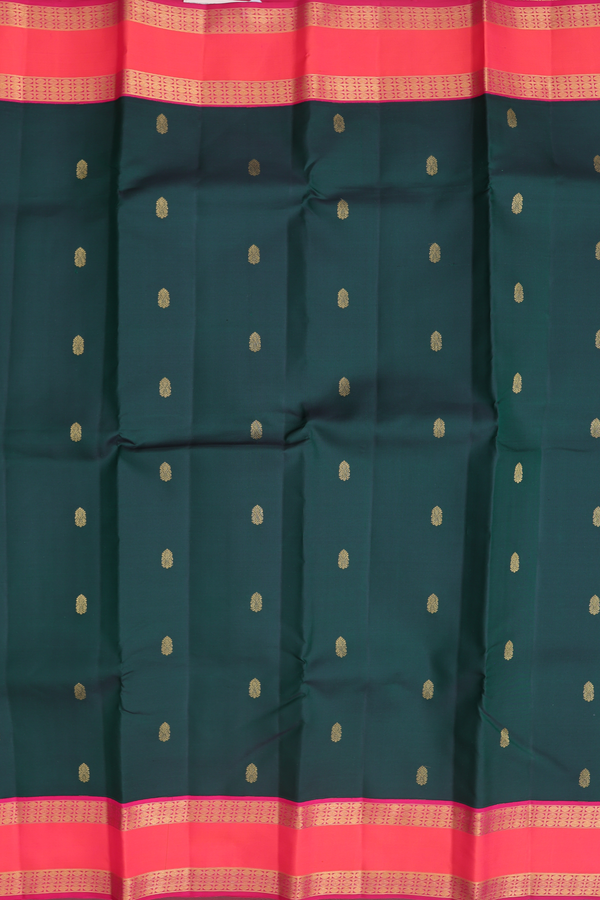 Kanchipuram Silk Saree In Forest Green With Zari Buttas