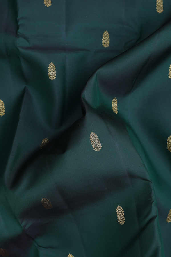 Kanchipuram Silk Saree In Forest Green With Zari Buttas
