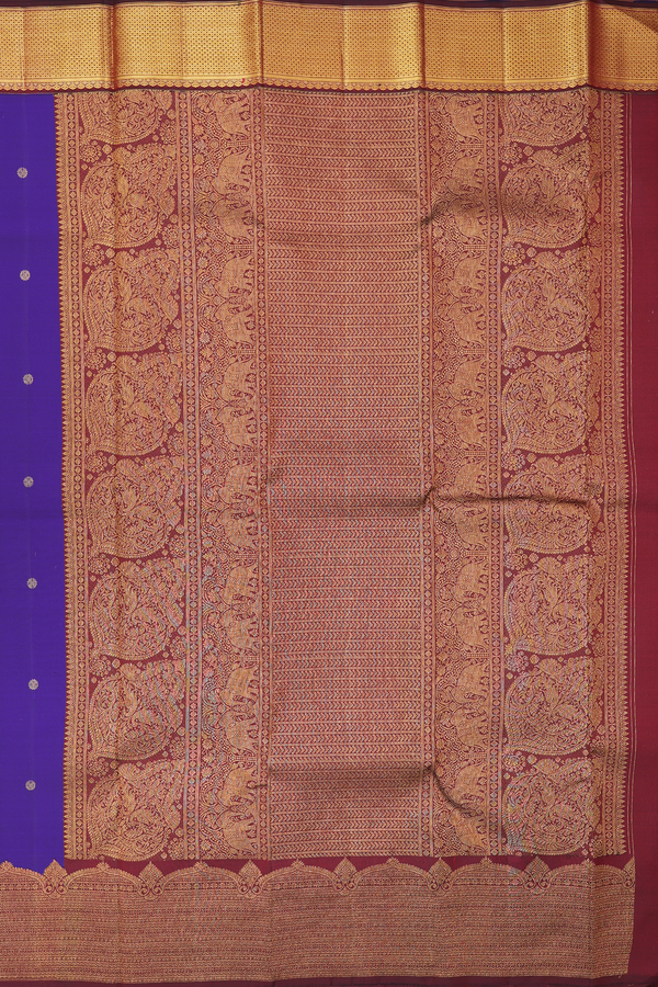Kanchipuram Silk Saree In Royal Blue With Floral Buttis