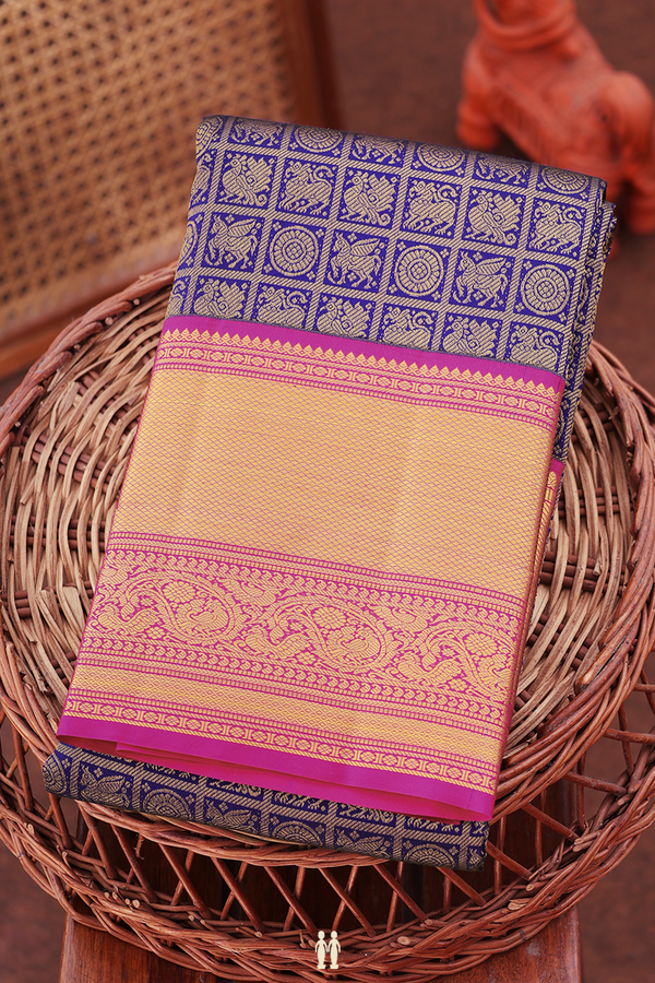 Kanchipuram Silk Saree In Royal Blue With Brocade Design
