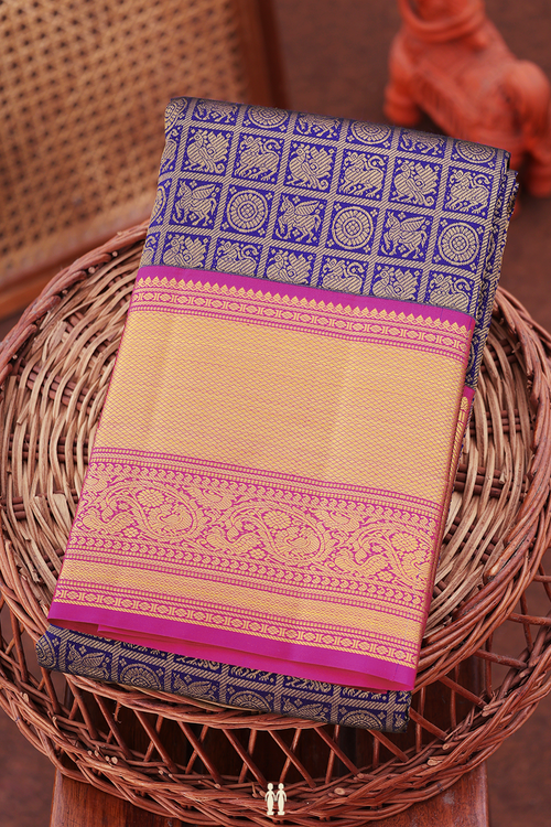 Kanchipuram Silk Saree In Royal Blue With Brocade Design