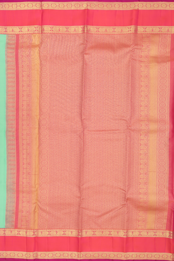 Kanchipuram Silk Saree In Green Along Stripes With Buttas