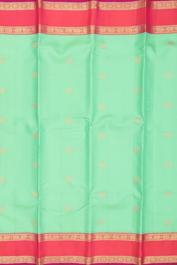Kanchipuram Silk Saree In Green Along Stripes With Buttas