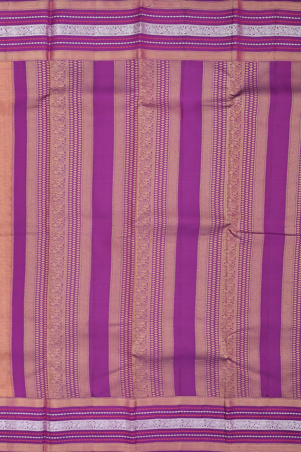 Kanchipuram Silk Saree In Saffron Yellow With Paisley Buttas