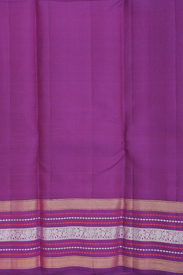 Kanchipuram Silk Saree In Saffron Yellow With Paisley Buttas