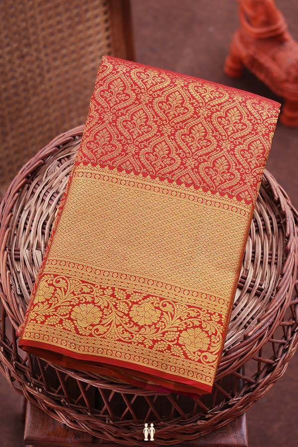 Kanchipuram Silk Saree In Crimson Red Brocade Design