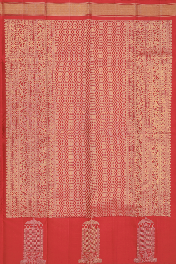 Kanchipuram Silk Saree In Scarlet Red With Brocade Design