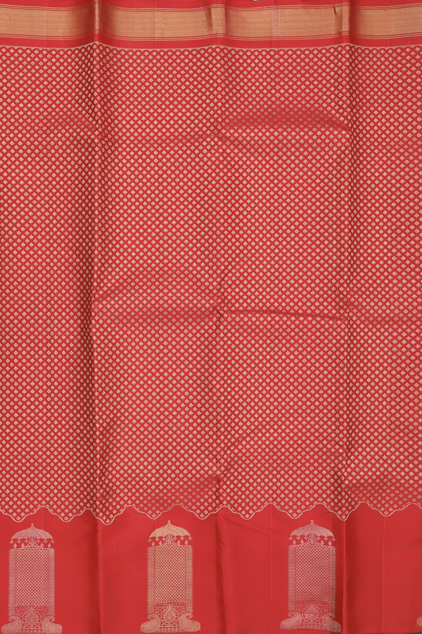 Kanchipuram Silk Saree In Scarlet Red With Brocade Design