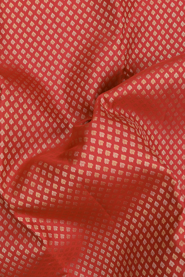 Kanchipuram Silk Saree In Scarlet Red With Brocade Design