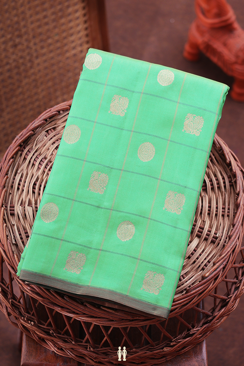 Kanchipuram Silk Saree In Seafoam Green With Checks Design