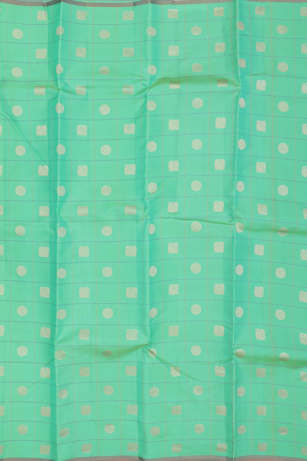 Kanchipuram Silk Saree In Seafoam Green With Checks Design