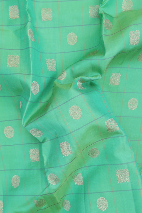 Kanchipuram Silk Saree In Seafoam Green With Checks Design