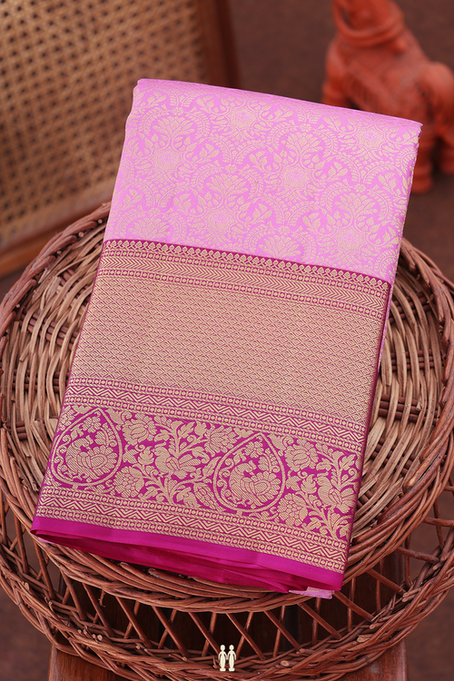 Kanchipuram Silk Saree In Pink With Brocade Design