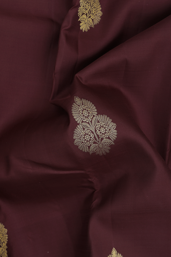 Kanchipuram Silk Saree In Coffee Brown With Floral Buttas