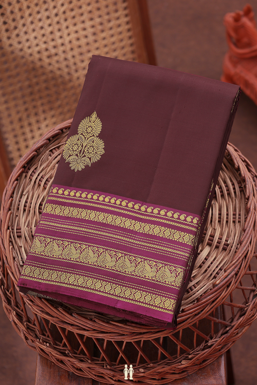 Kanchipuram Silk Saree In Coffee Brown With Floral Buttas