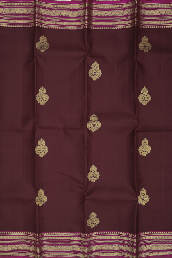 Kanchipuram Silk Saree In Coffee Brown With Floral Buttas