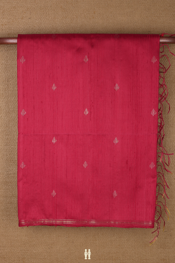 Raw Silk Saree In Burgundy Red With Floral Zari Buttas