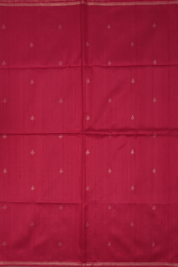 Raw Silk Saree In Burgundy Red With Floral Zari Buttas