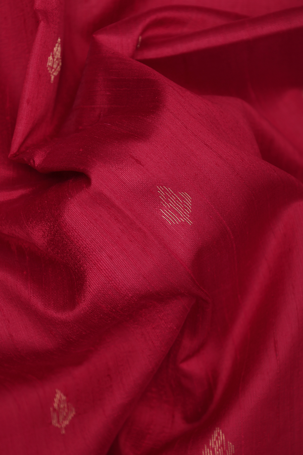 Raw Silk Saree In Burgundy Red With Floral Zari Buttas