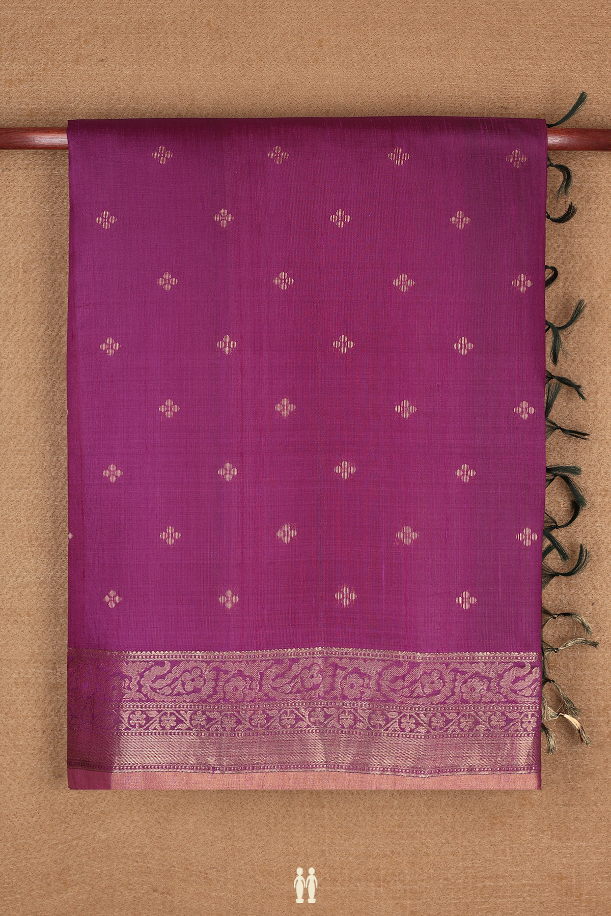 Raw Silk Saree In Plum Purple With Floral Zari Buttas