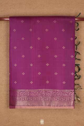 Raw Silk Saree In Plum Purple With Floral Zari Buttas