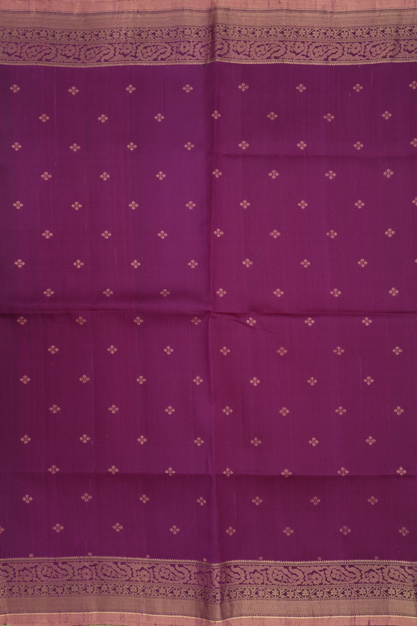 Raw Silk Saree In Plum Purple With Floral Zari Buttas