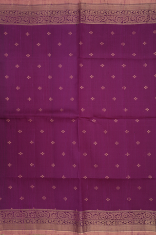 Raw Silk Saree In Plum Purple With Floral Zari Buttas