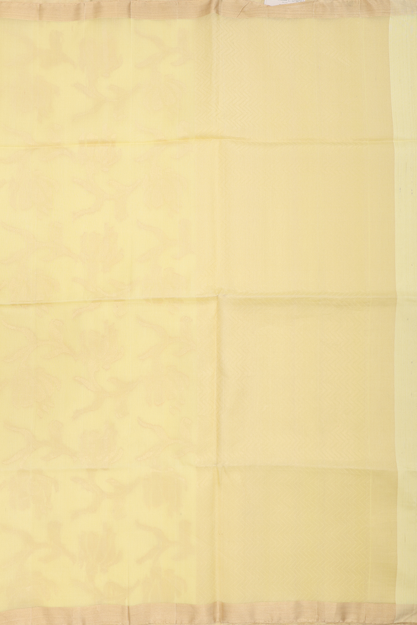 Soft Silk Saree In Pastel Yellow With Floral Design