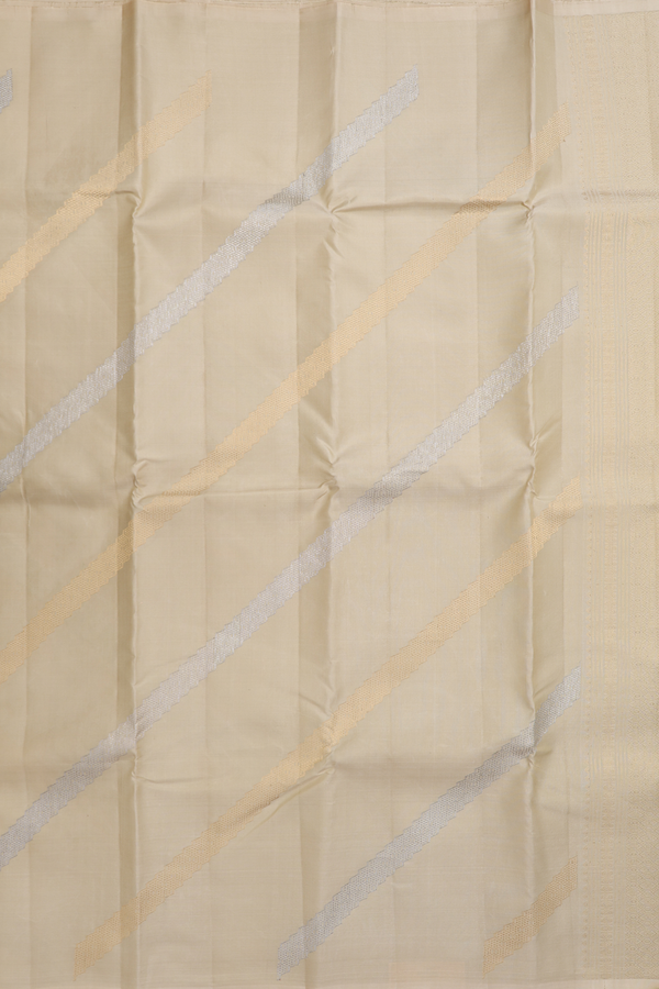 Kanchipuram Silk Saree In Beige With Diagonal Design