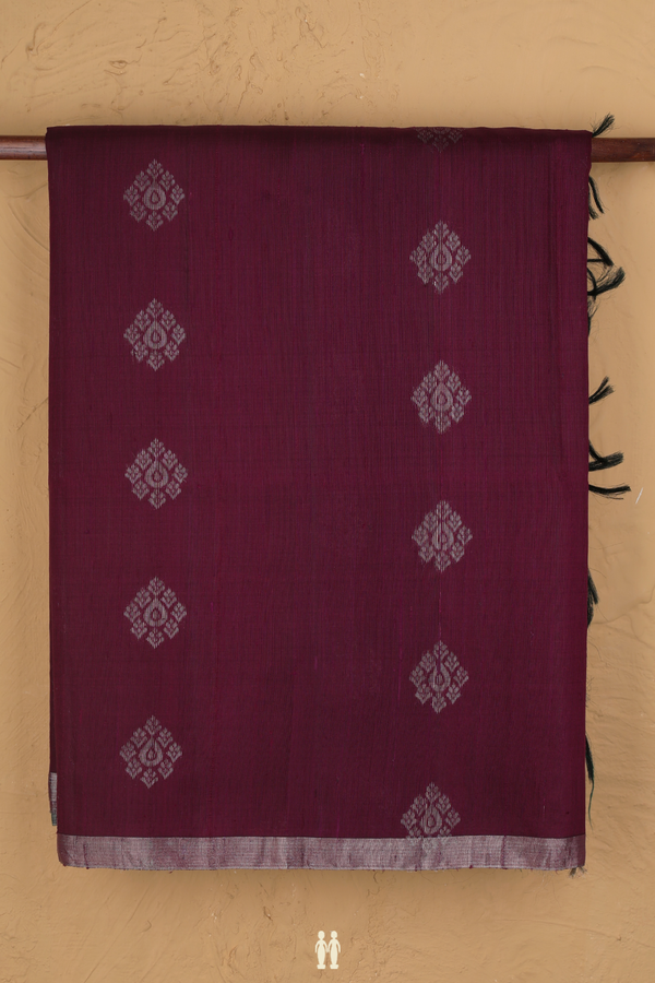 Raw Silk Saree In Plum Purple With Zari Buttas