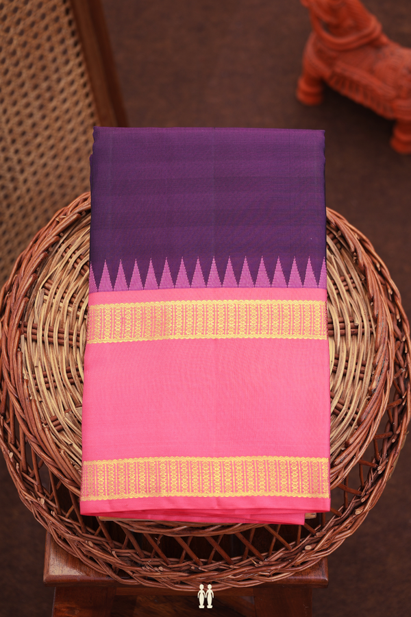 Kanchipuram Silk Saree Dark Purple With Rettai Pettu Border
