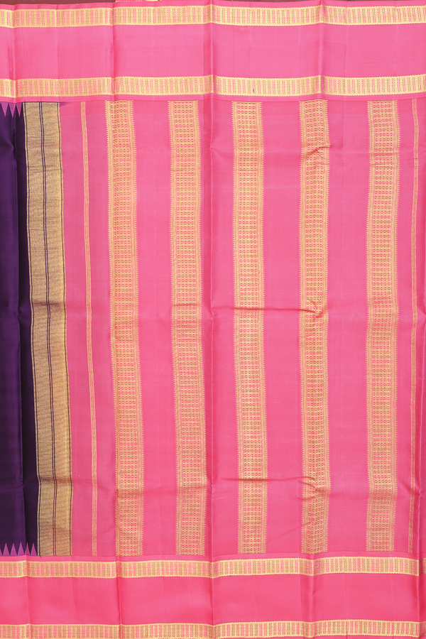 Kanchipuram Silk Saree Dark Purple With Rettai Pettu Border